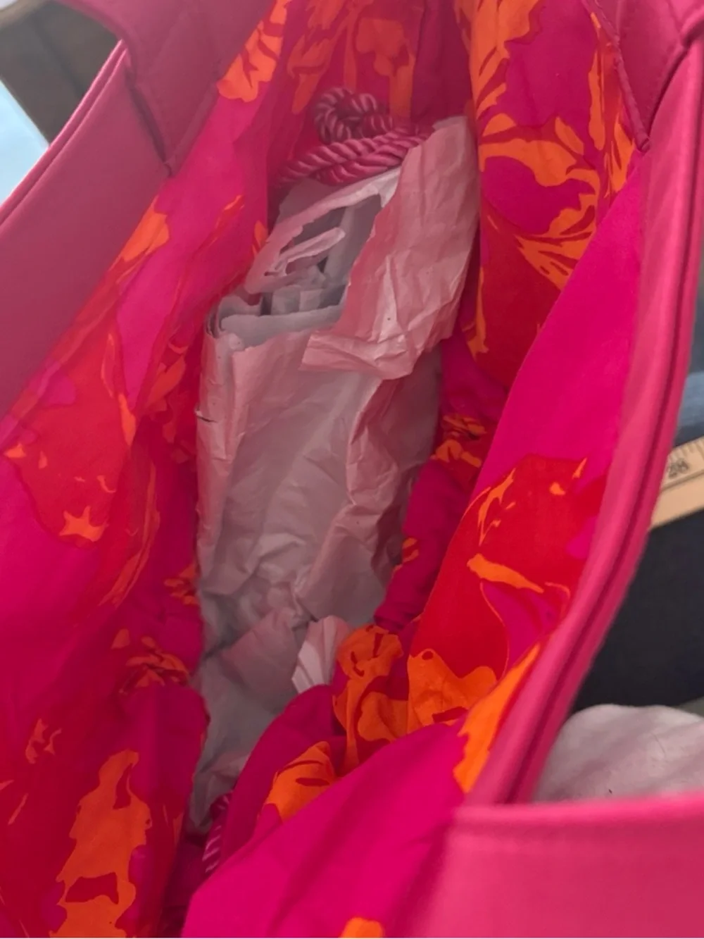 Escada Bright Pink Woven Tote with Rope Drawstrings